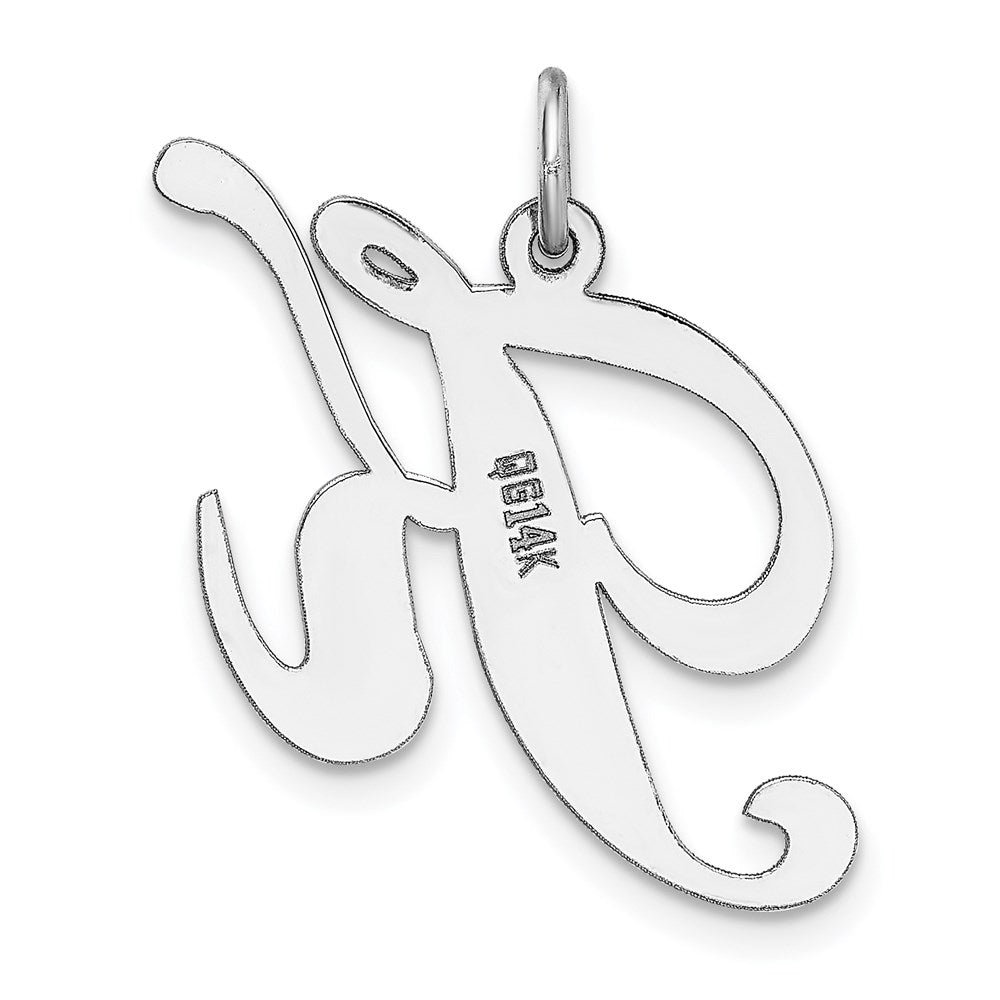Alternate view of the 14k White Gold, Ella Collection, LG Fancy Script Initial K Pendant by The Black Bow Jewelry Co.
