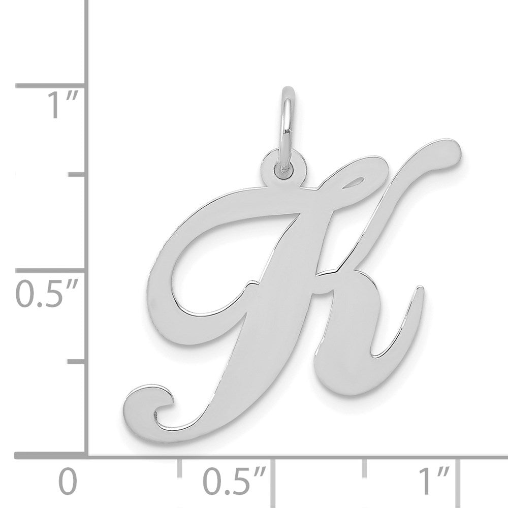 Alternate view of the 14k White Gold, Ella Collection, LG Fancy Script Initial K Pendant by The Black Bow Jewelry Co.