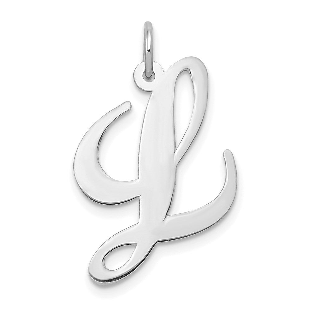 14k White Gold, Ella Collection, LG Fancy Script Initial L Pendant, Item P26832-L by The Black Bow Jewelry Co.