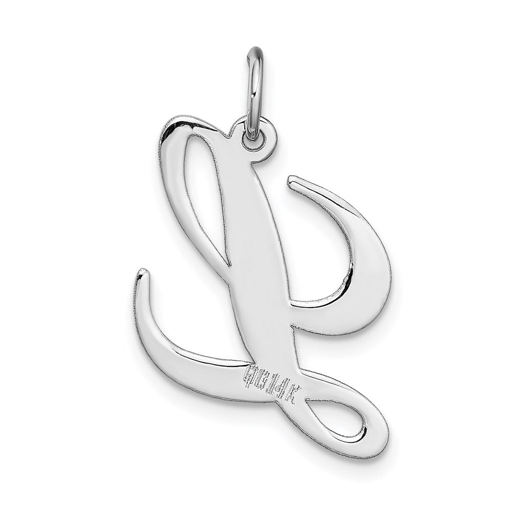 Alternate view of the 14k White Gold, Ella Collection, LG Fancy Script Initial L Pendant by The Black Bow Jewelry Co.