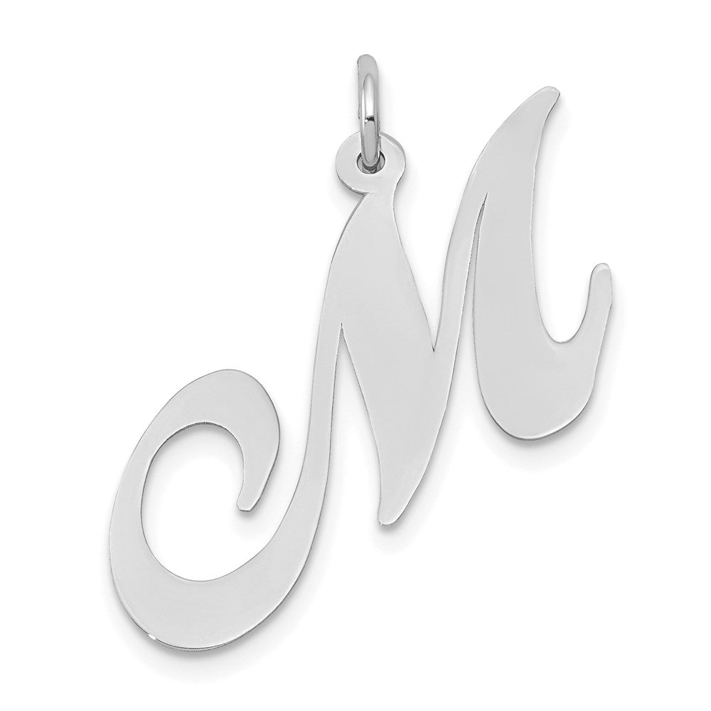 14k White Gold, Ella Collection, LG Fancy Script Initial M Pendant, Item P26832-M by The Black Bow Jewelry Co.