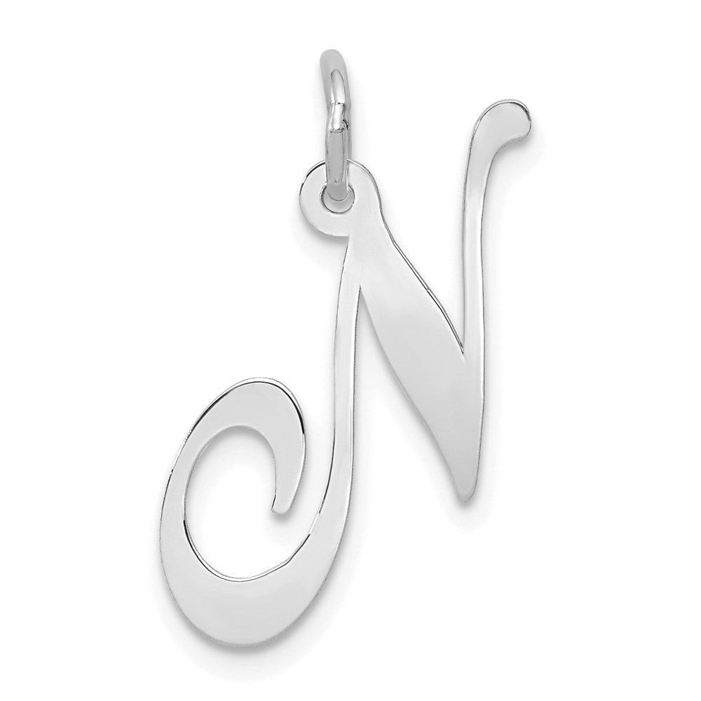 14k White Gold, Ella Collection, LG Fancy Script Initial N Pendant, Item P26832-N by The Black Bow Jewelry Co.