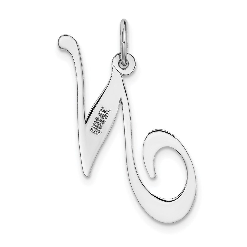 Alternate view of the 14k White Gold, Ella Collection, LG Fancy Script Initial N Pendant by The Black Bow Jewelry Co.