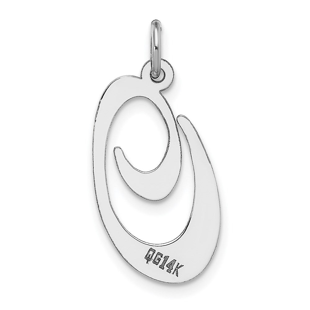 Alternate view of the 14k White Gold, Ella Collection, LG Fancy Script Initial O Pendant by The Black Bow Jewelry Co.