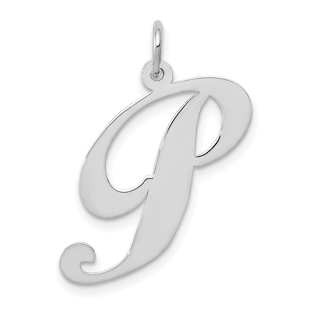 14k White Gold, Ella Collection, LG Fancy Script Initial P Pendant, Item P26832-P by The Black Bow Jewelry Co.