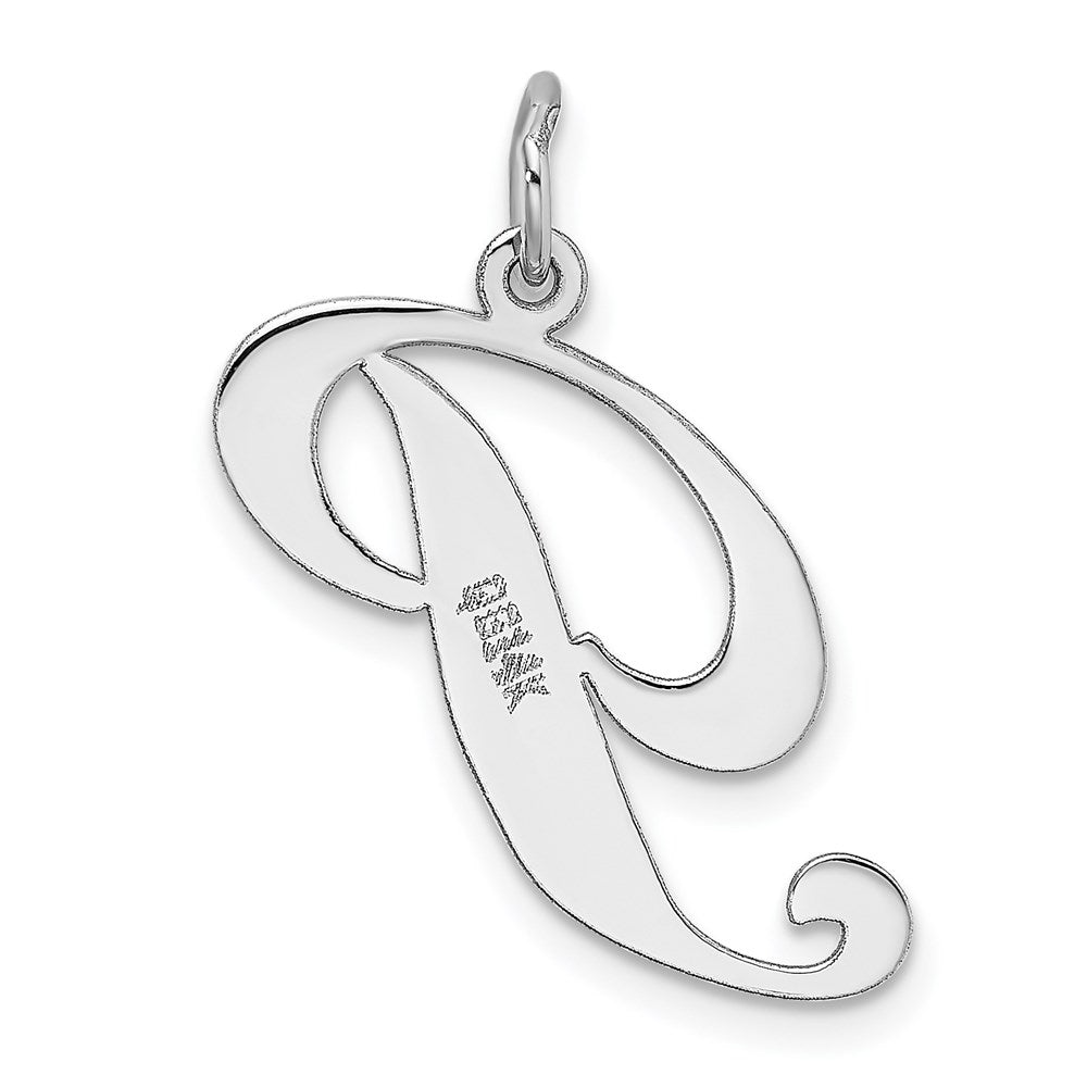 Alternate view of the 14k White Gold, Ella Collection, LG Fancy Script Initial P Pendant by The Black Bow Jewelry Co.