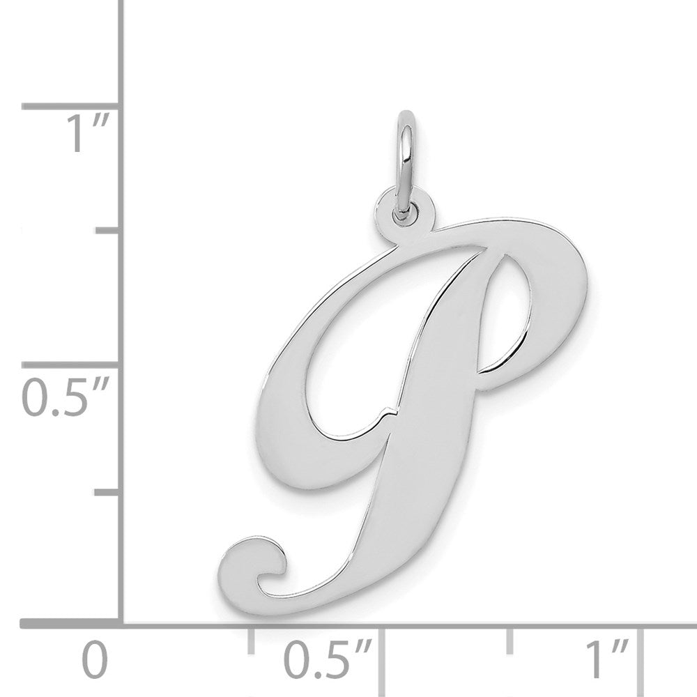 Alternate view of the 14k White Gold, Ella Collection, LG Fancy Script Initial P Pendant by The Black Bow Jewelry Co.