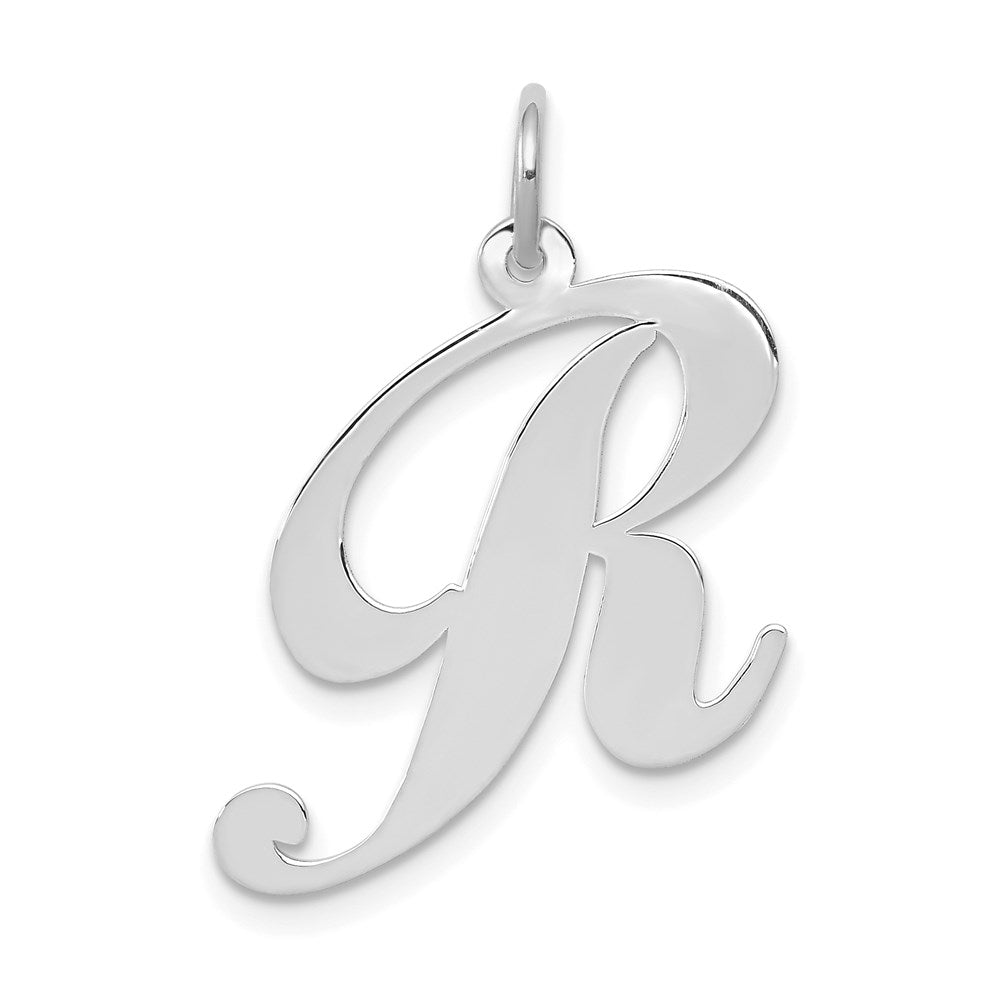14k White Gold, Ella Collection, LG Fancy Script Initial R Pendant, Item P26832-R by The Black Bow Jewelry Co.
