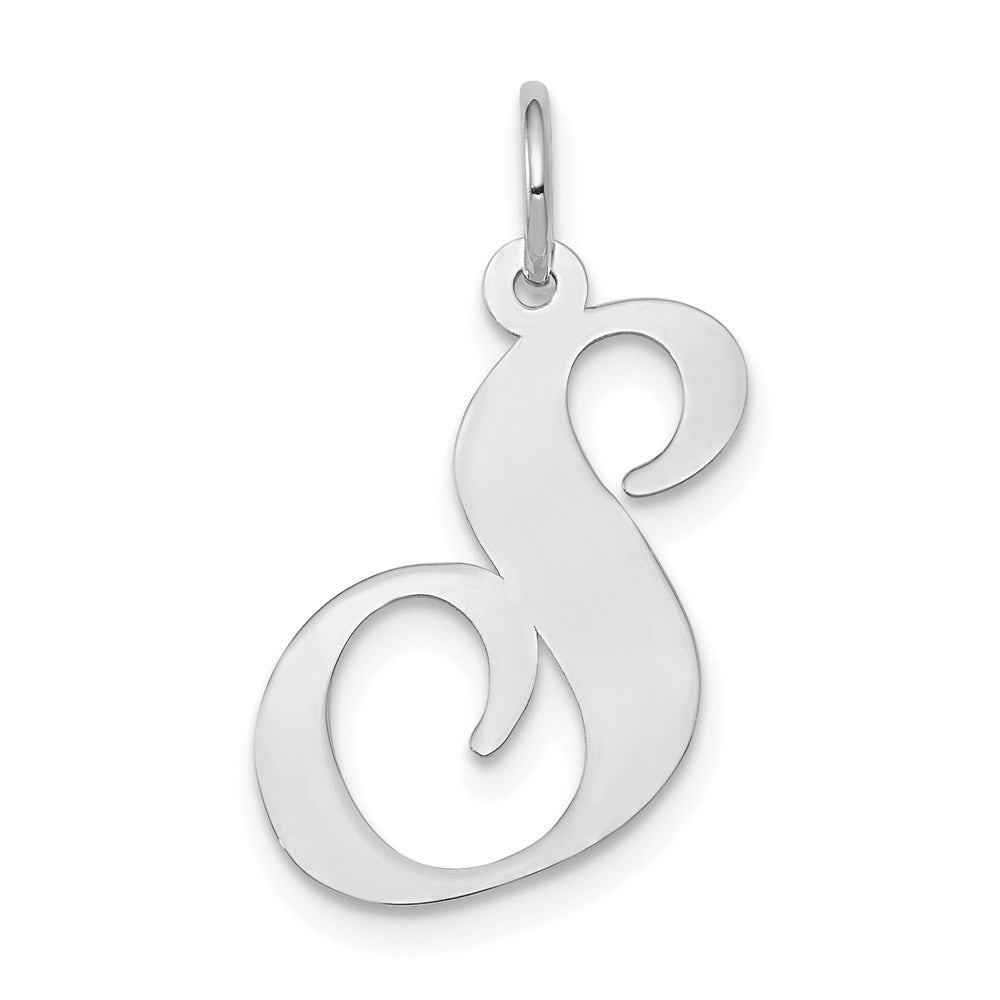 14k White Gold, Ella Collection, LG Fancy Script Initial S Pendant, Item P26832-S by The Black Bow Jewelry Co.