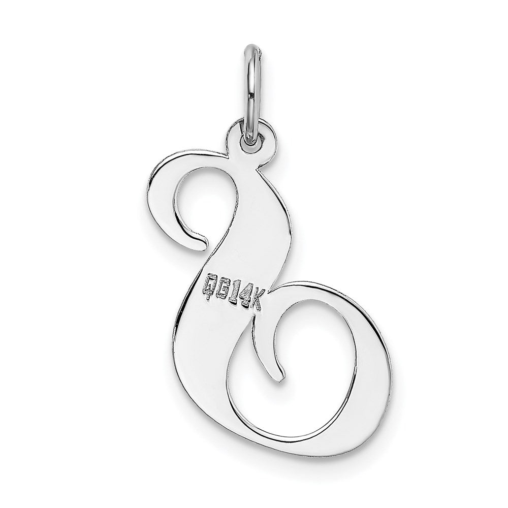 Alternate view of the 14k White Gold, Ella Collection, LG Fancy Script Initial S Pendant by The Black Bow Jewelry Co.