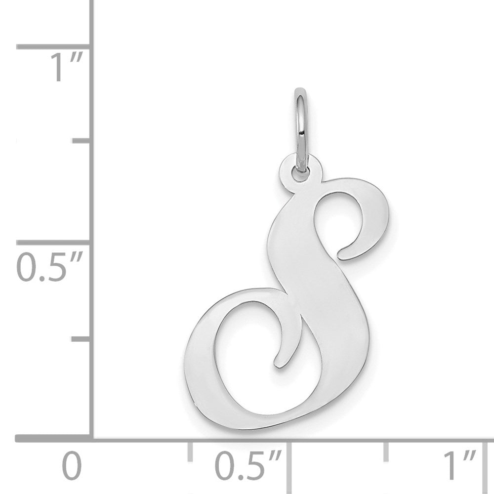 Alternate view of the 14k White Gold, Ella Collection, LG Fancy Script Initial S Pendant by The Black Bow Jewelry Co.
