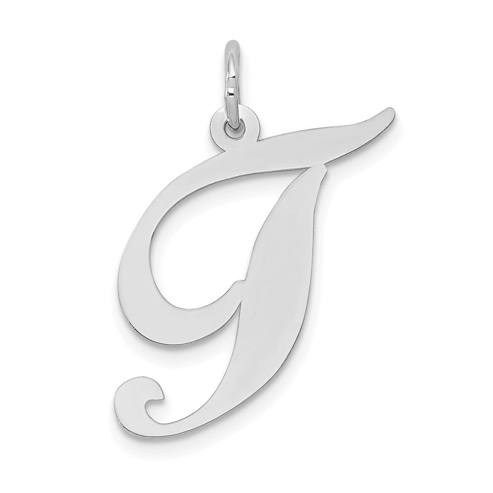 14k White Gold, Ella Collection, LG Fancy Script Initial T Pendant, Item P26832-T by The Black Bow Jewelry Co.