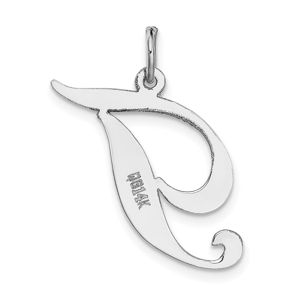 Alternate view of the 14k White Gold, Ella Collection, LG Fancy Script Initial T Pendant by The Black Bow Jewelry Co.