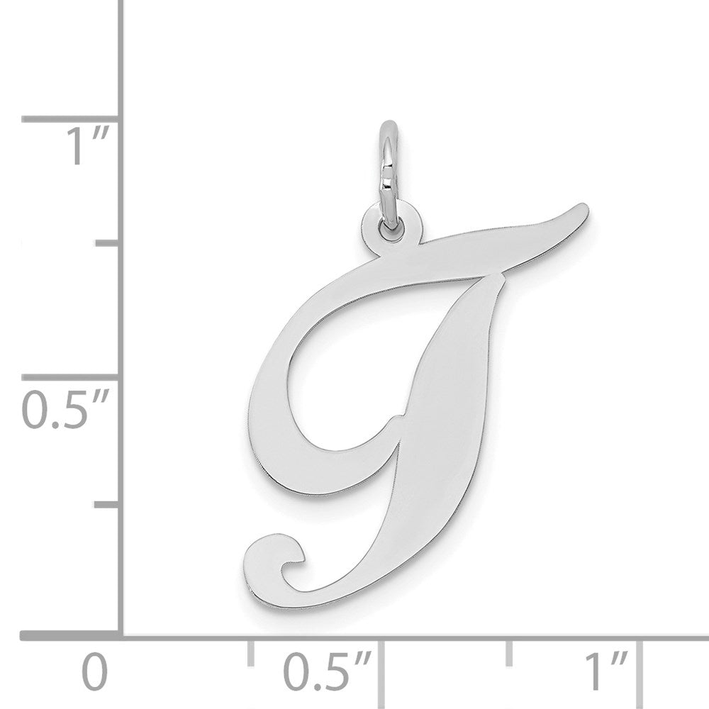 Alternate view of the 14k White Gold, Ella Collection, LG Fancy Script Initial T Pendant by The Black Bow Jewelry Co.