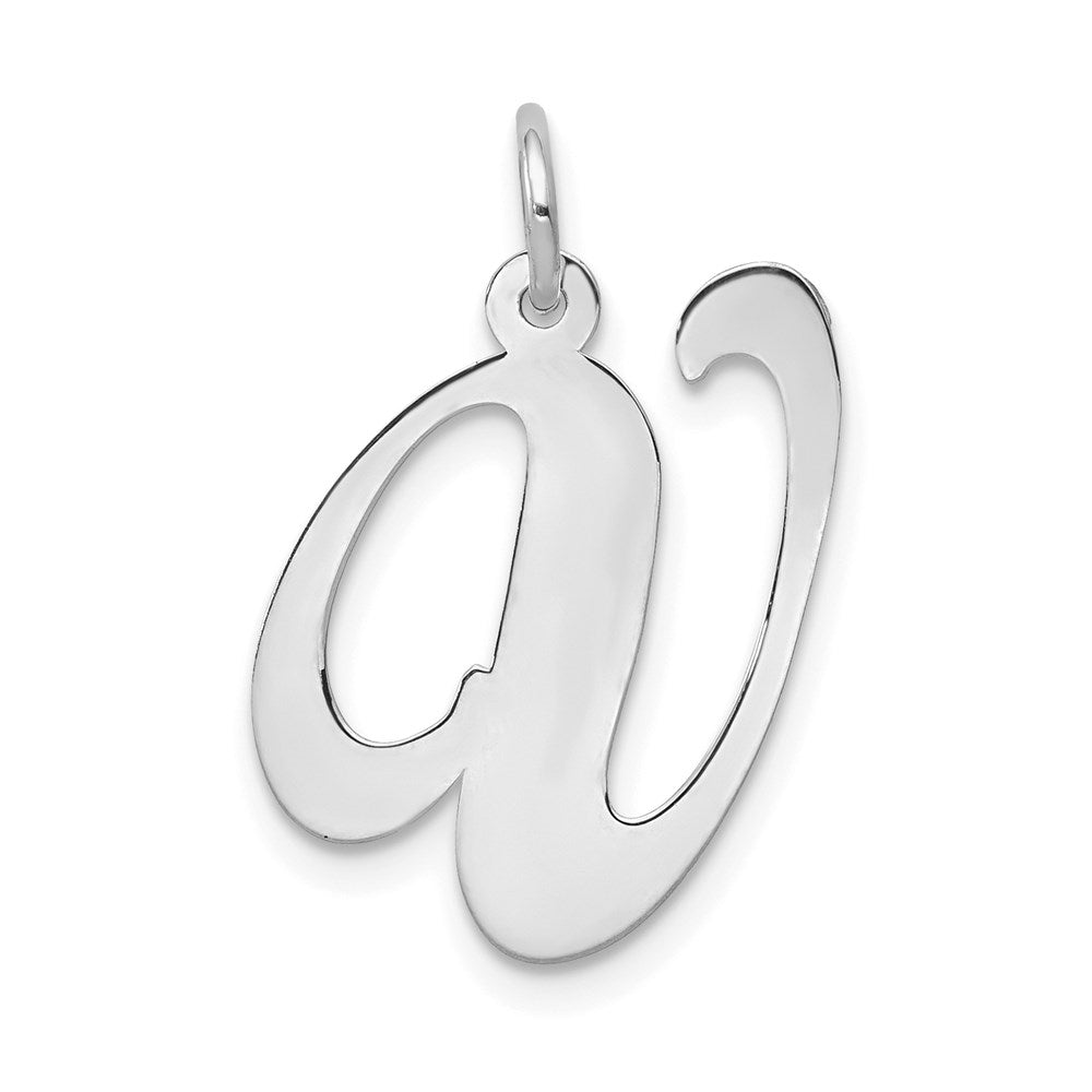 14k White Gold, Ella Collection, LG Fancy Script Initial V Pendant, Item P26832-V by The Black Bow Jewelry Co.