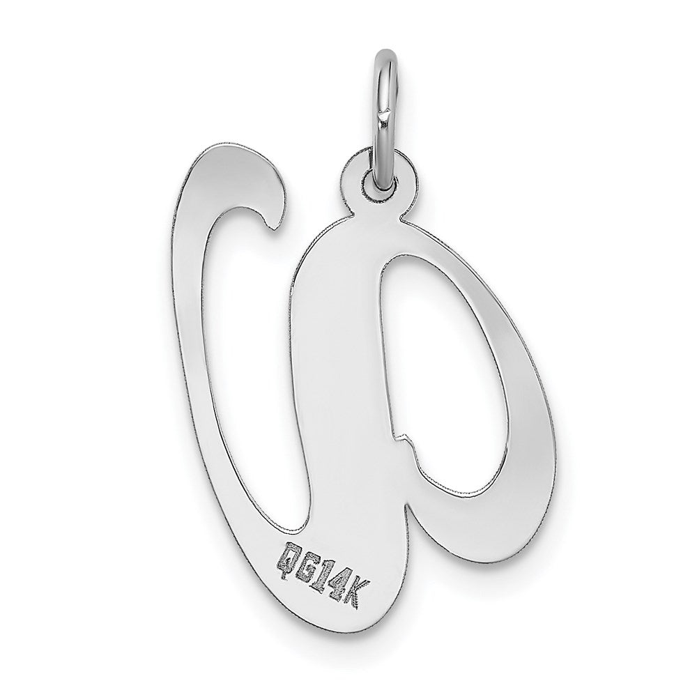 Alternate view of the 14k White Gold, Ella Collection, LG Fancy Script Initial V Pendant by The Black Bow Jewelry Co.