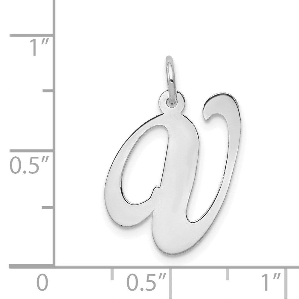 Alternate view of the 14k White Gold, Ella Collection, LG Fancy Script Initial V Pendant by The Black Bow Jewelry Co.