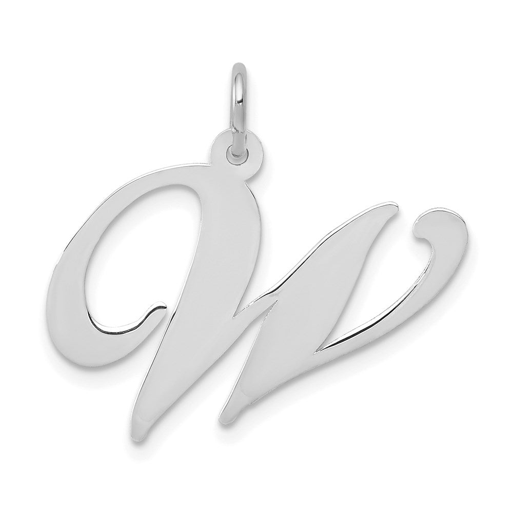 14k White Gold, Ella Collection, LG Fancy Script Initial W Pendant, Item P26832-W by The Black Bow Jewelry Co.