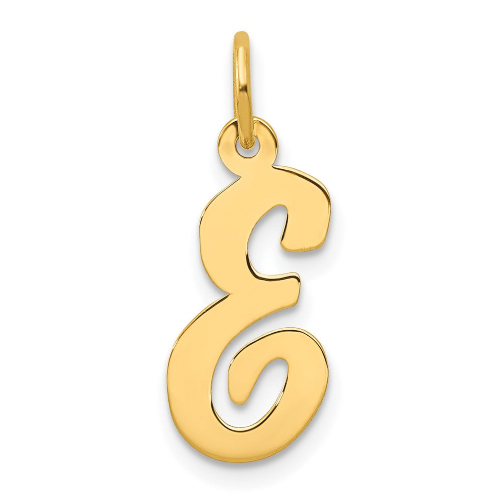 14k Yellow Gold, Madison Collection, Medium Script Initial E Pendant, Item P26833-E by The Black Bow Jewelry Co.