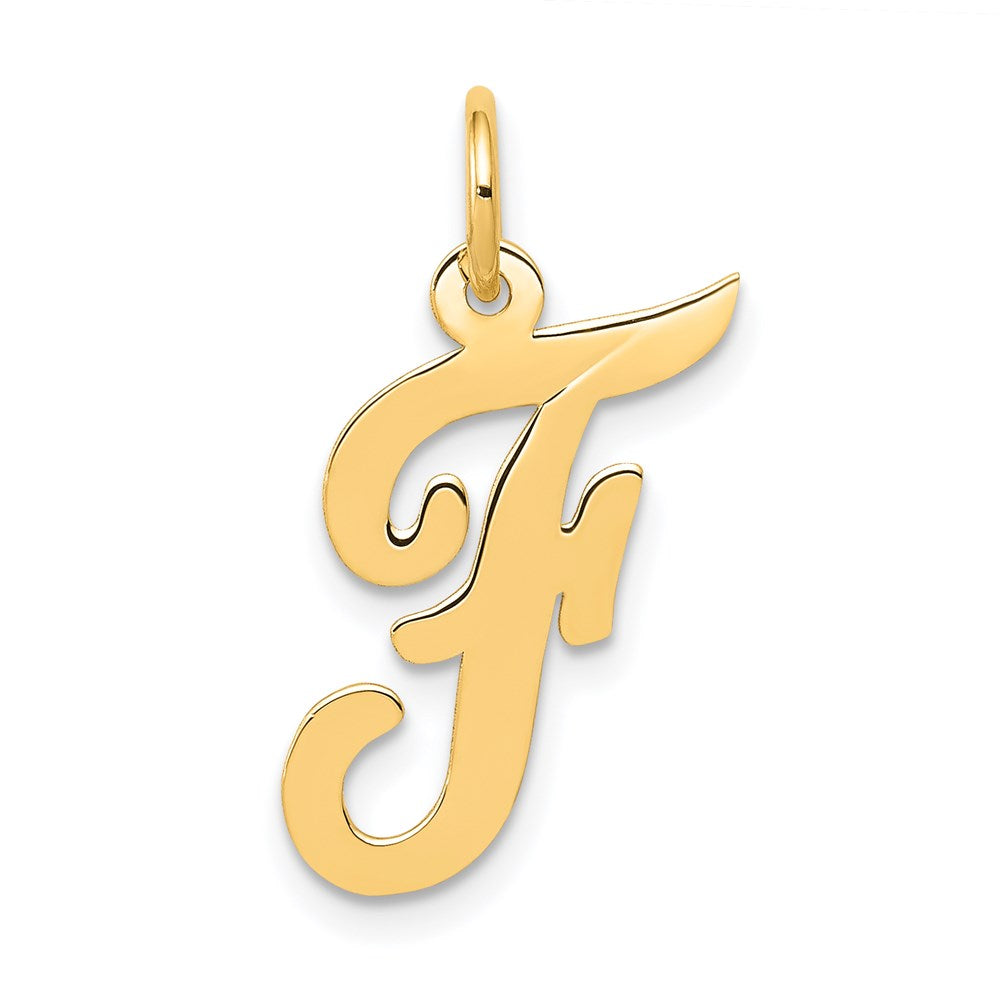 14k Yellow Gold, Madison Collection, Medium Script Initial F Pendant, Item P26833-F by The Black Bow Jewelry Co.