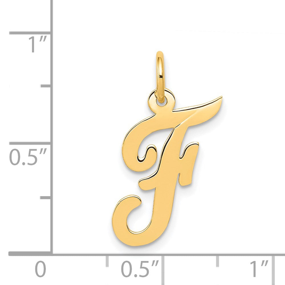 Alternate view of the 14k Yellow Gold, Madison Collection, Medium Script Initial F Pendant by The Black Bow Jewelry Co.