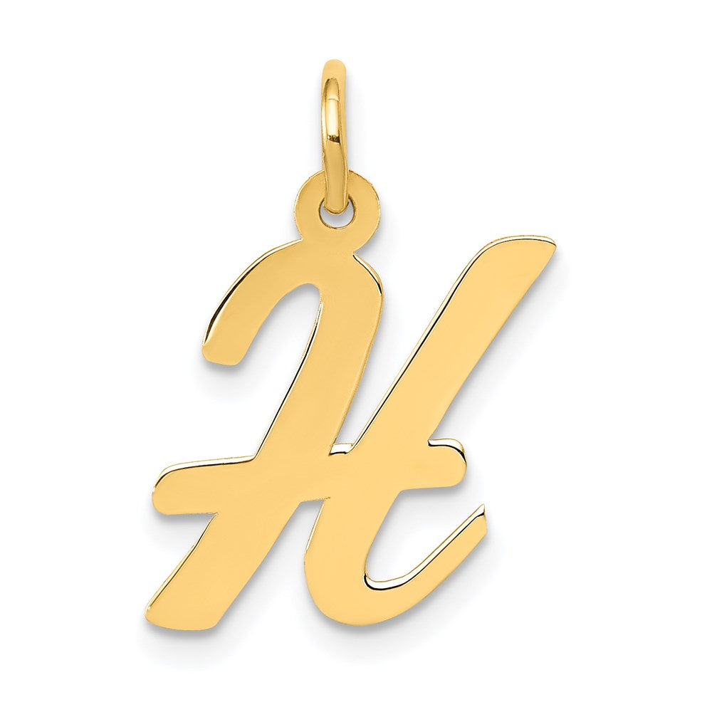 14k Yellow Gold, Madison Collection, Medium Script Initial H Pendant, Item P26833-H by The Black Bow Jewelry Co.