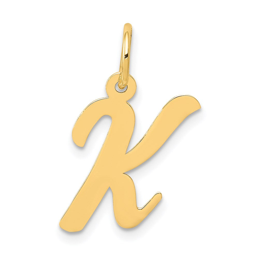 14k Yellow Gold, Madison Collection, Medium Script Initial K Pendant, Item P26833-K by The Black Bow Jewelry Co.