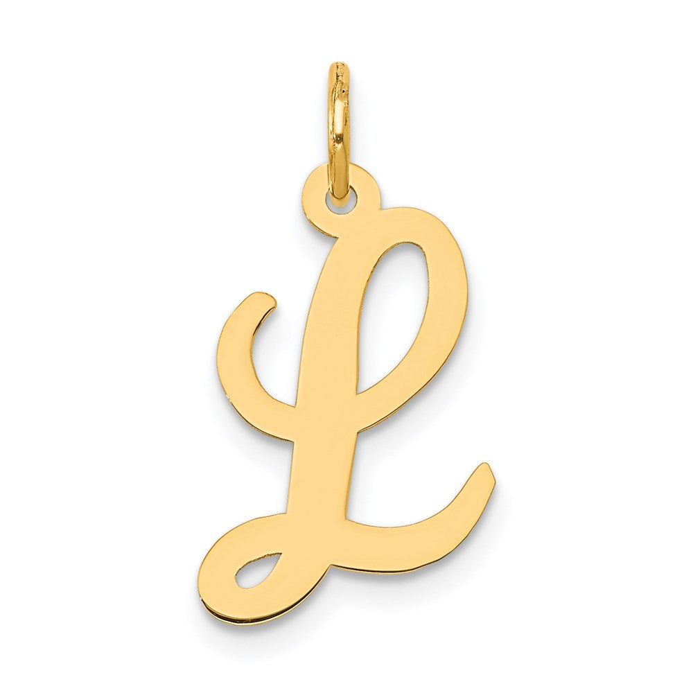 14k Yellow Gold, Madison Collection, Medium Script Initial L Pendant, Item P26833-L by The Black Bow Jewelry Co.