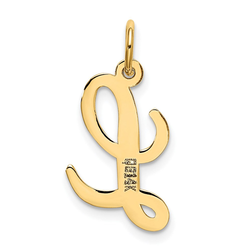 Alternate view of the 14k Yellow Gold, Madison Collection, Medium Script Initial L Pendant by The Black Bow Jewelry Co.