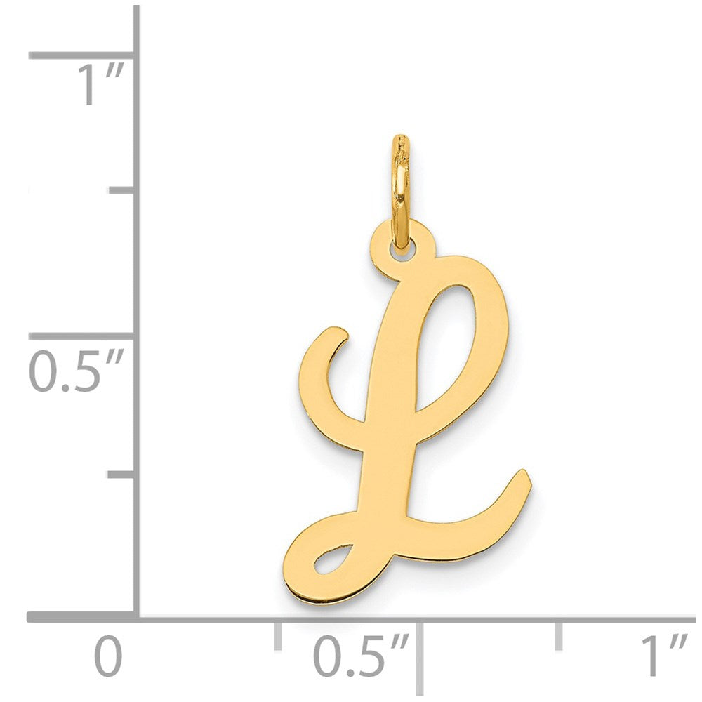 Alternate view of the 14k Yellow Gold, Madison Collection, Medium Script Initial L Pendant by The Black Bow Jewelry Co.