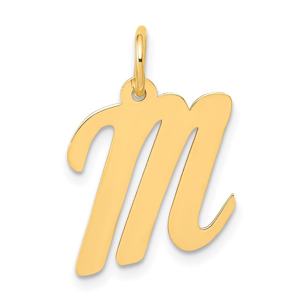 14k Yellow Gold, Madison Collection, Medium Script Initial M Pendant, Item P26833-M by The Black Bow Jewelry Co.