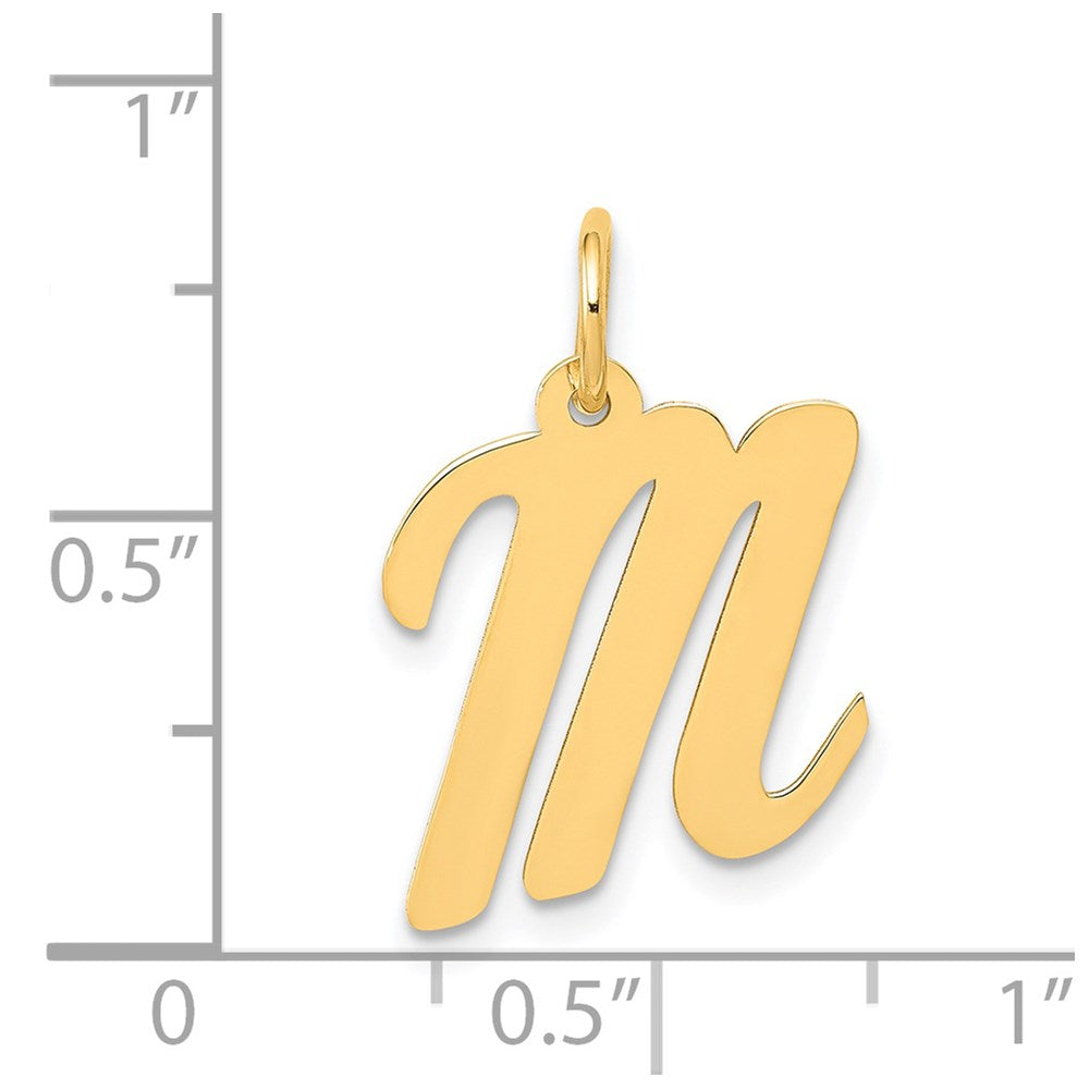 Alternate view of the 14k Yellow Gold, Madison Collection, Medium Script Initial M Pendant by The Black Bow Jewelry Co.