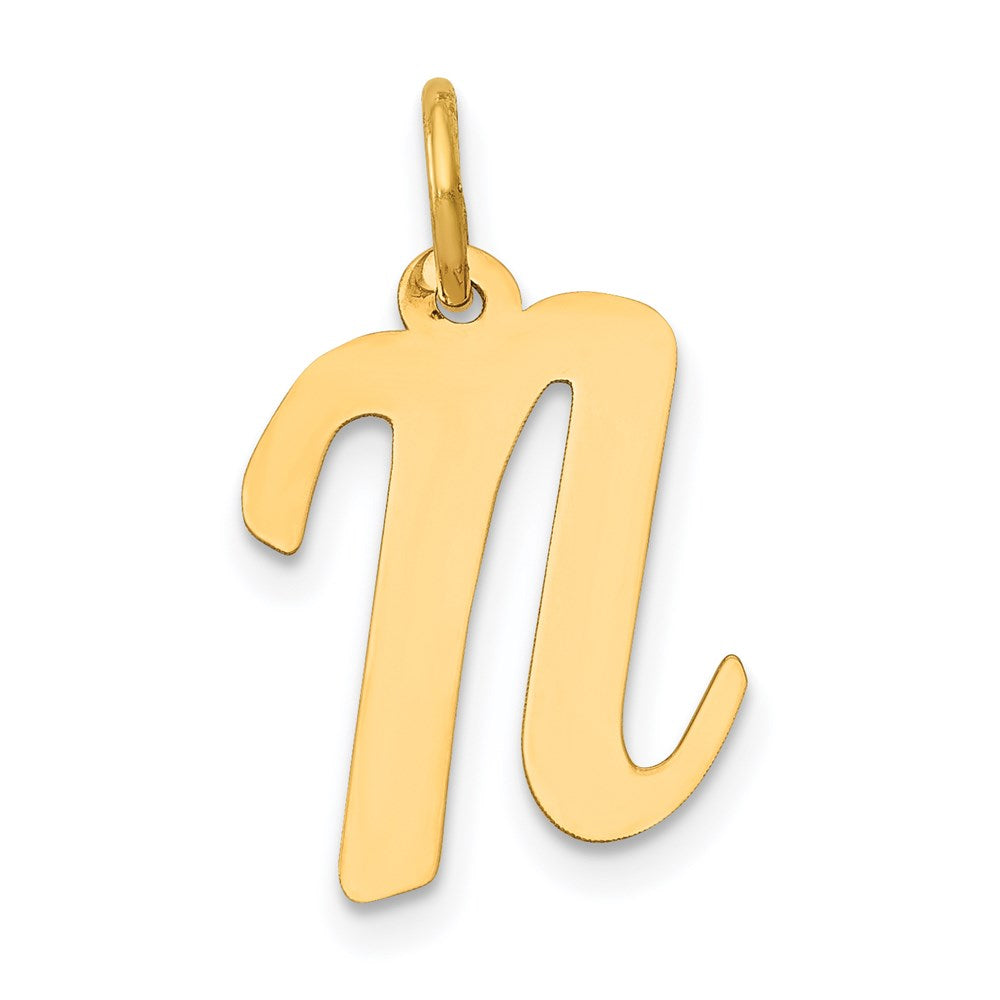 14k Yellow Gold, Madison Collection, Medium Script Initial N Pendant, Item P26833-N by The Black Bow Jewelry Co.
