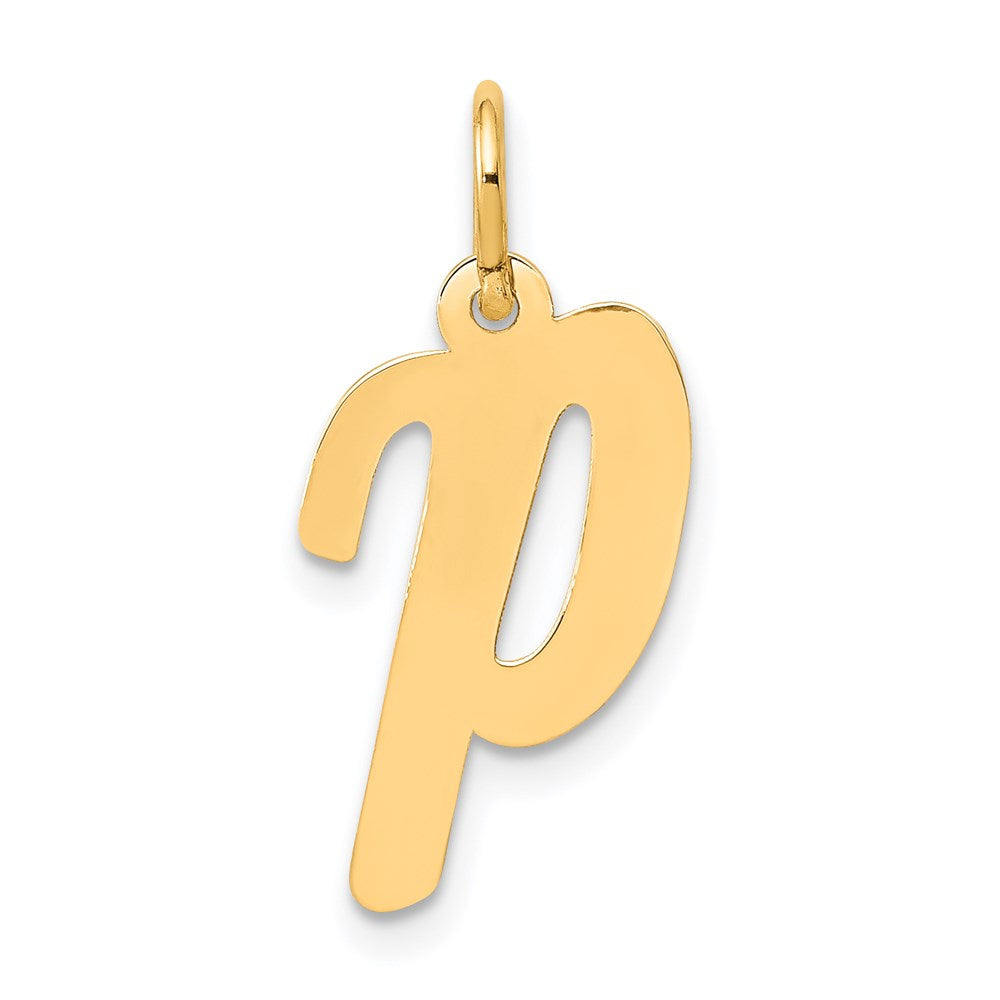 14k Yellow Gold, Madison Collection, Medium Script Initial P Pendant, Item P26833-P by The Black Bow Jewelry Co.