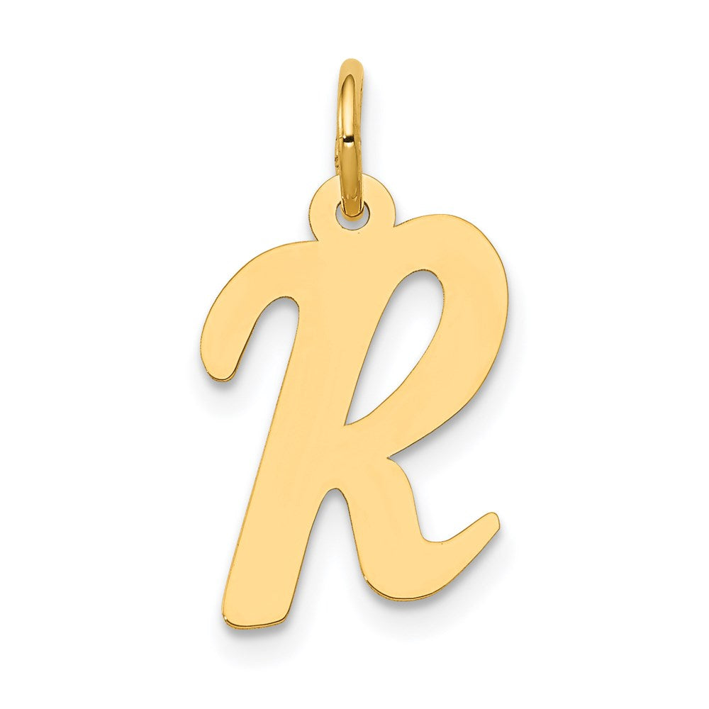 14k Yellow Gold, Madison Collection, Medium Script Initial R Pendant, Item P26833-R by The Black Bow Jewelry Co.