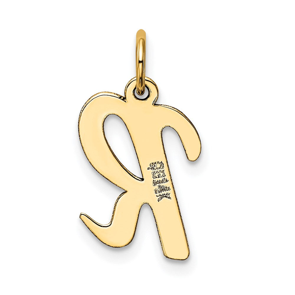 Alternate view of the 14k Yellow Gold, Madison Collection, Medium Script Initial R Pendant by The Black Bow Jewelry Co.