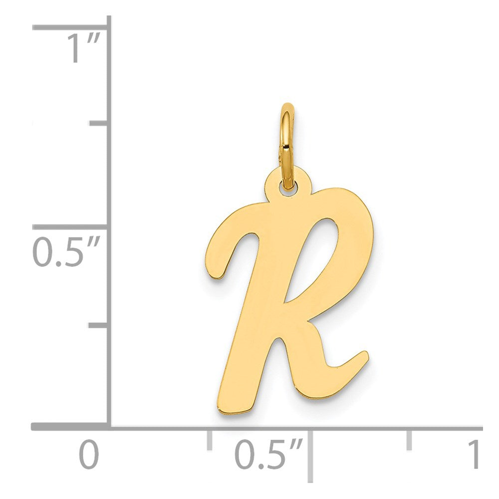 Alternate view of the 14k Yellow Gold, Madison Collection, Medium Script Initial R Pendant by The Black Bow Jewelry Co.