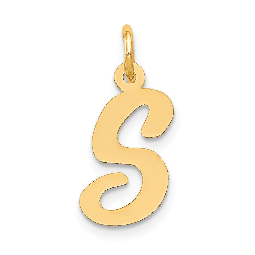 14k Yellow Gold, Madison Collection, Medium Script Initial S Pendant, Item P26833-S by The Black Bow Jewelry Co.