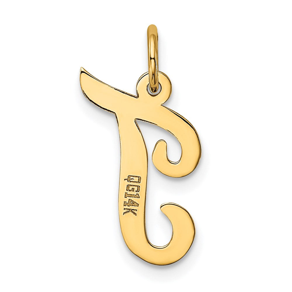 Alternate view of the 14k Yellow Gold, Madison Collection, Medium Script Initial T Pendant by The Black Bow Jewelry Co.