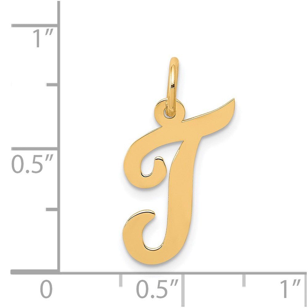 Alternate view of the 14k Yellow Gold, Madison Collection, Medium Script Initial T Pendant by The Black Bow Jewelry Co.