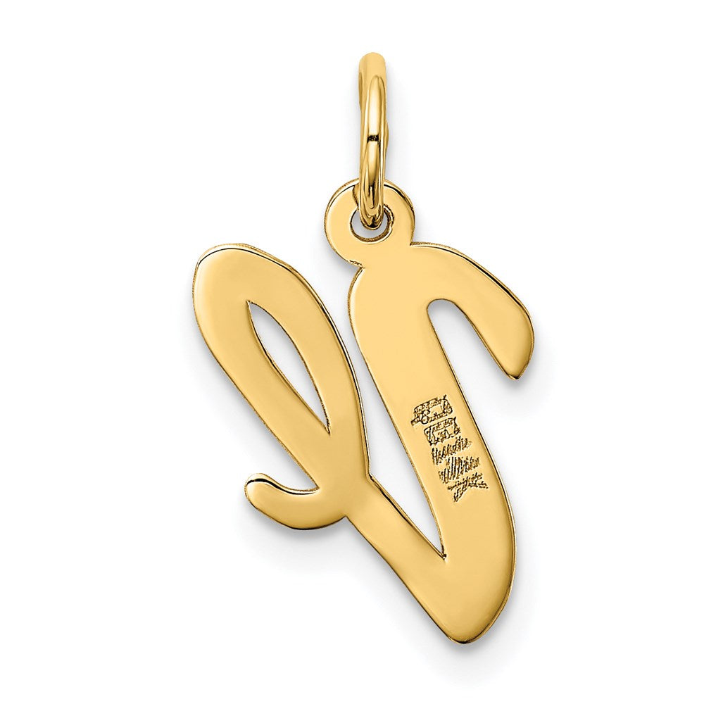 Alternate view of the 14k Yellow Gold, Madison Collection, Medium Script Initial V Pendant by The Black Bow Jewelry Co.