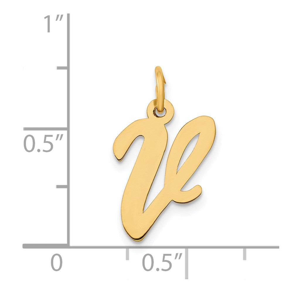 Alternate view of the 14k Yellow Gold, Madison Collection, Medium Script Initial V Pendant by The Black Bow Jewelry Co.