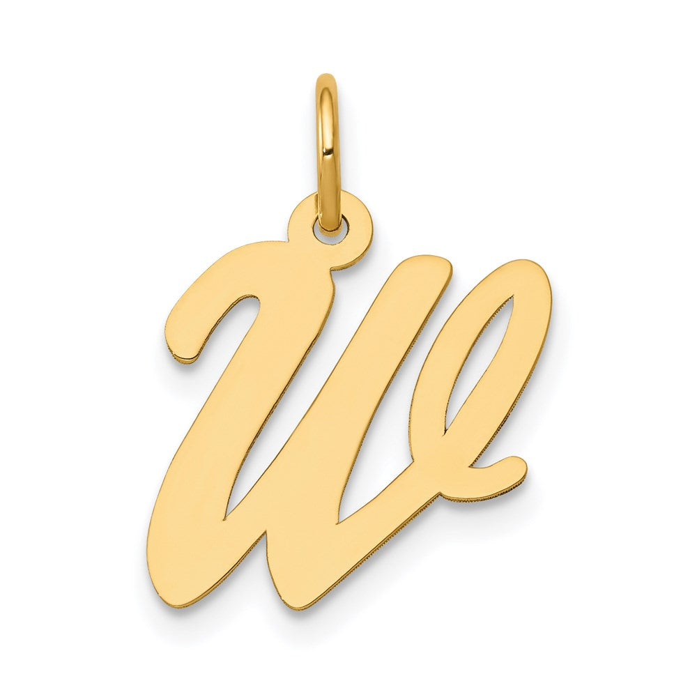 14k Yellow Gold, Madison Collection, Medium Script Initial W Pendant, Item P26833-W by The Black Bow Jewelry Co.