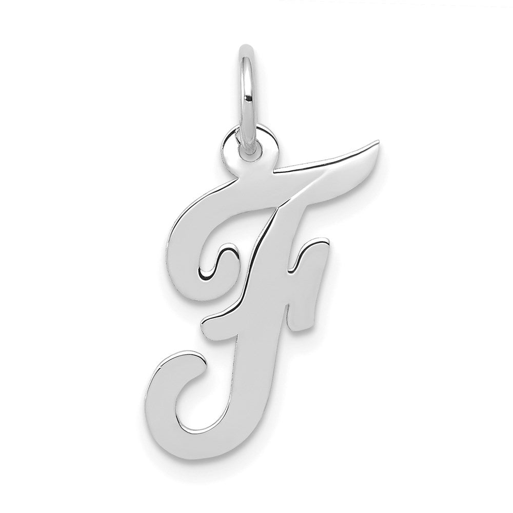14k White Gold, Madison Collection, Medium Script Initial F Pendant, Item P26834-F by The Black Bow Jewelry Co.