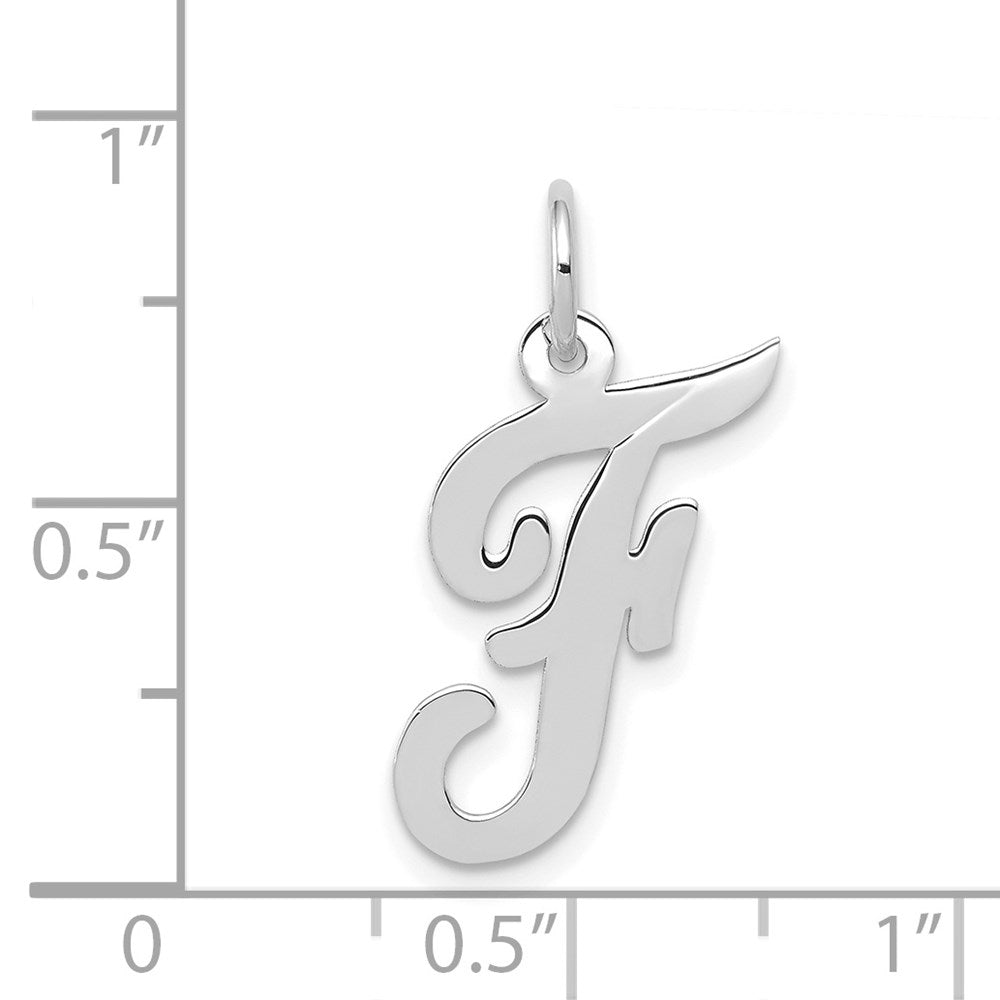Alternate view of the 14k White Gold, Madison Collection, Medium Script Initial F Pendant by The Black Bow Jewelry Co.
