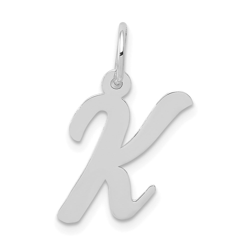 14k White Gold, Madison Collection, Medium Script Initial K Pendant, Item P26834-K by The Black Bow Jewelry Co.