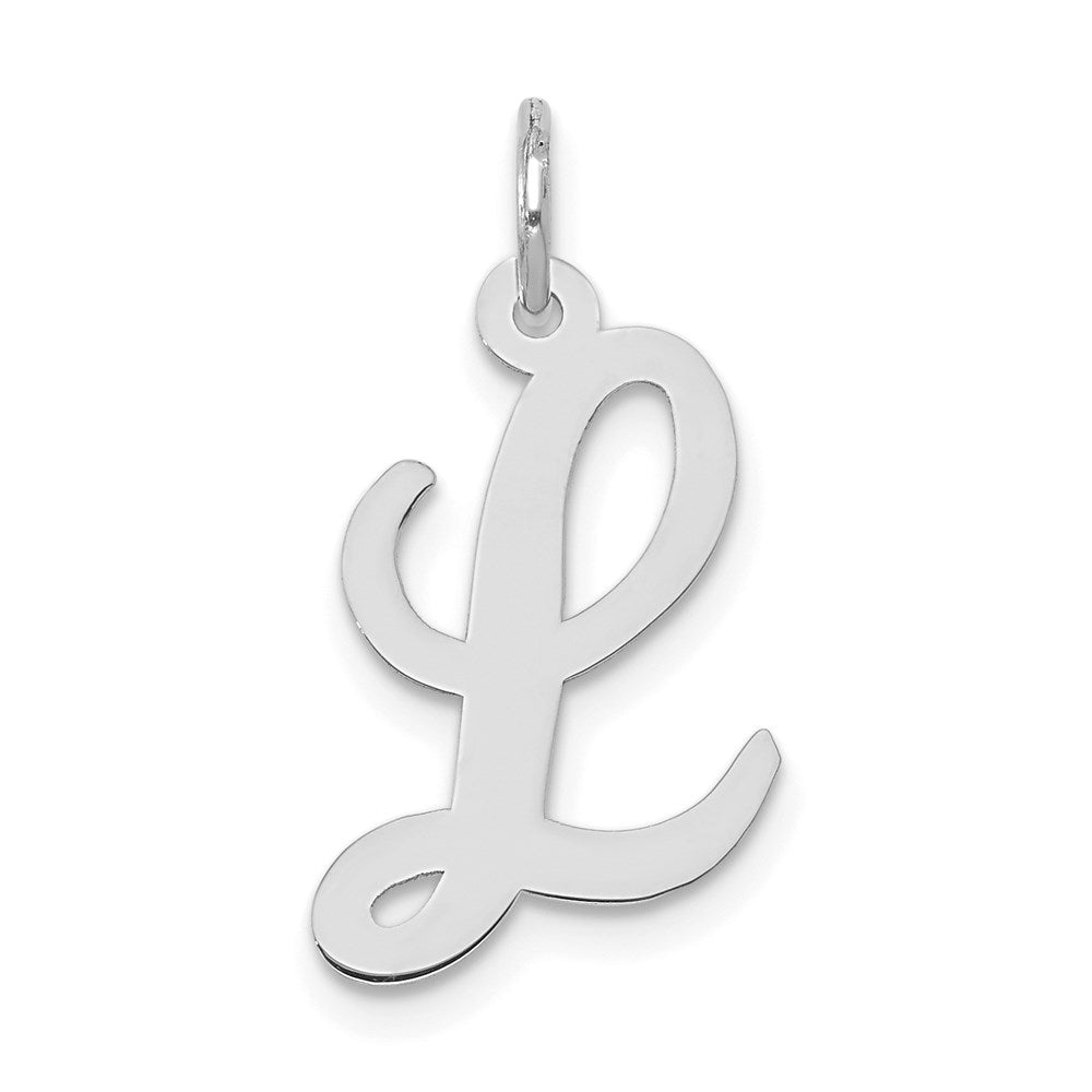 14k White Gold, Madison Collection, Medium Script Initial L Pendant, Item P26834-L by The Black Bow Jewelry Co.