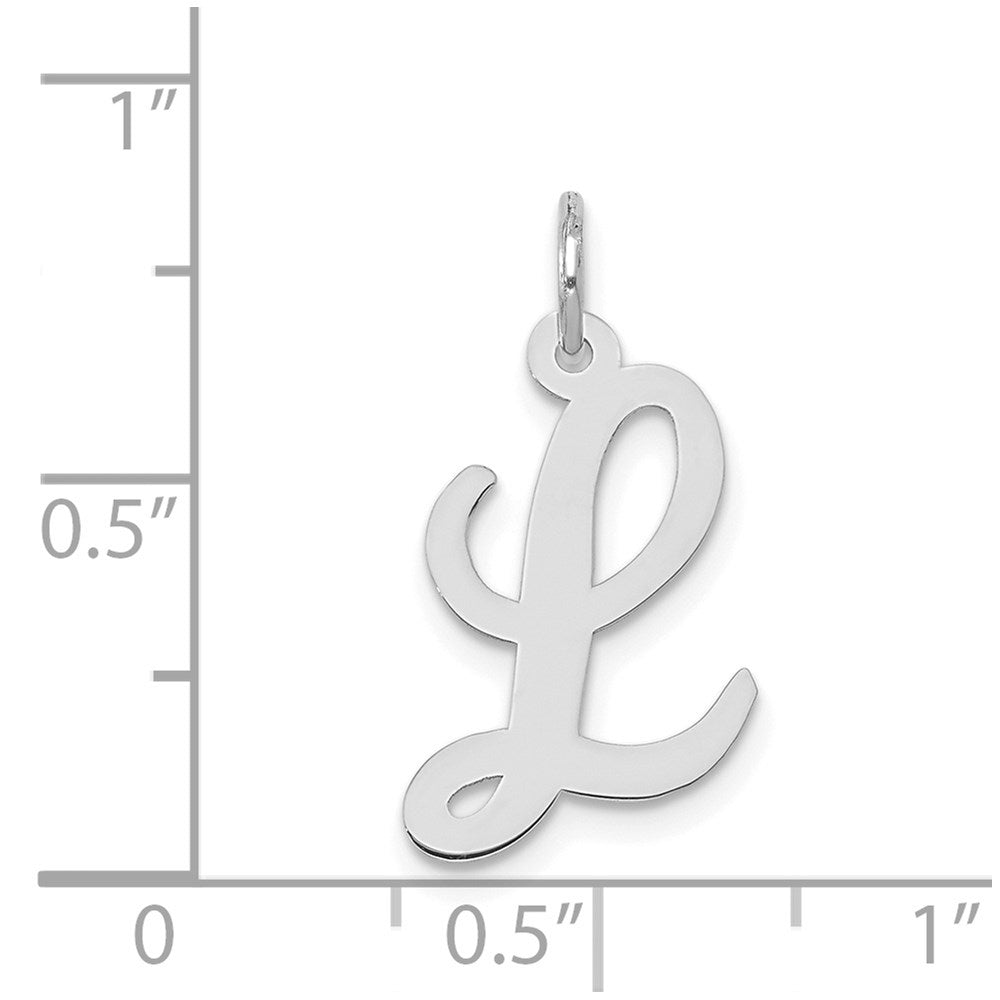 Alternate view of the 14k White Gold, Madison Collection, Medium Script Initial L Pendant by The Black Bow Jewelry Co.