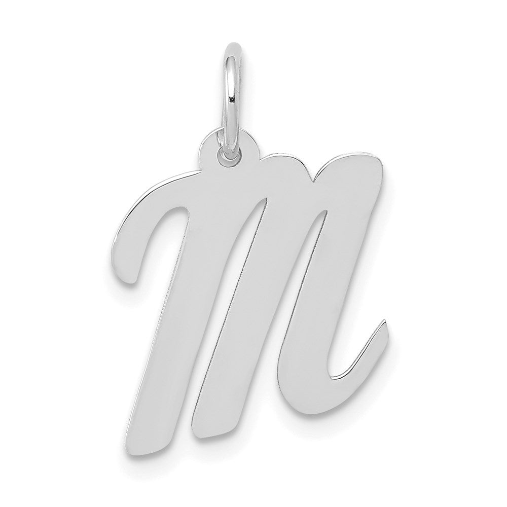 14k White Gold, Madison Collection, Medium Script Initial M Pendant, Item P26834-M by The Black Bow Jewelry Co.