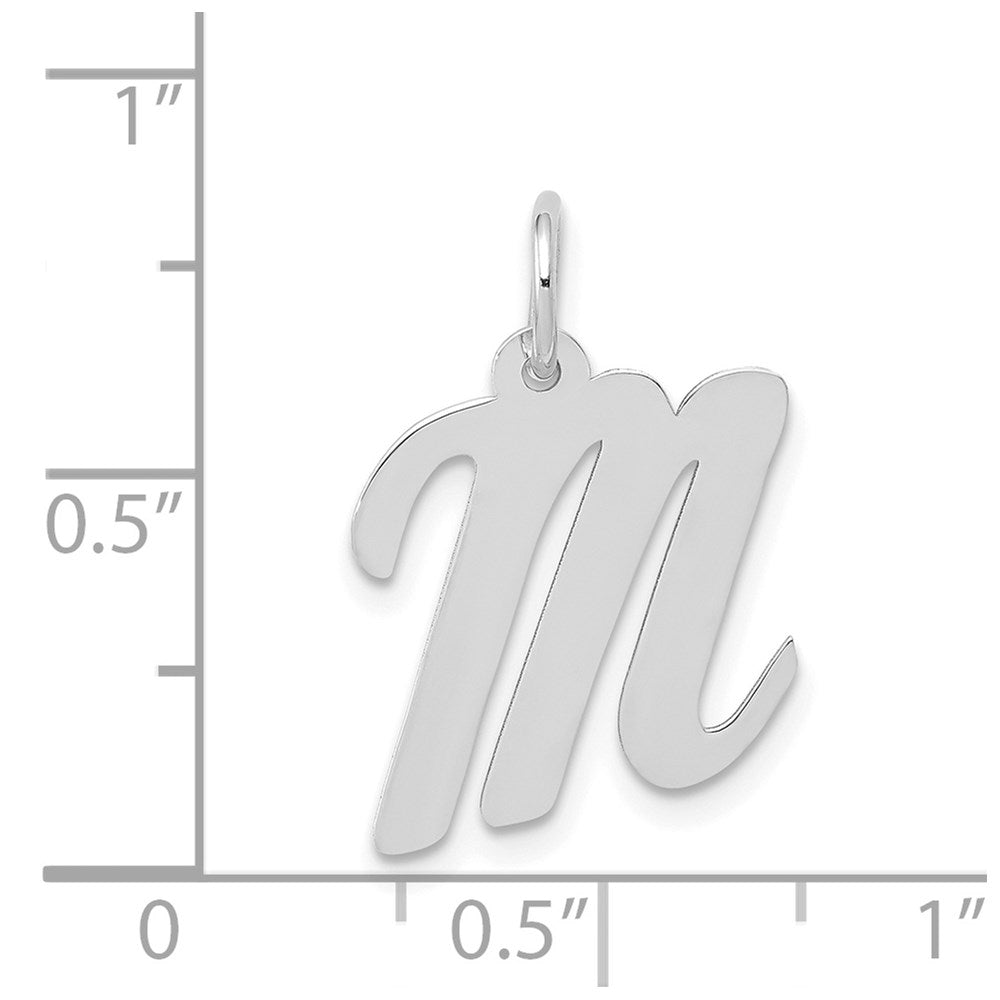 Alternate view of the 14k White Gold, Madison Collection, Medium Script Initial M Pendant by The Black Bow Jewelry Co.